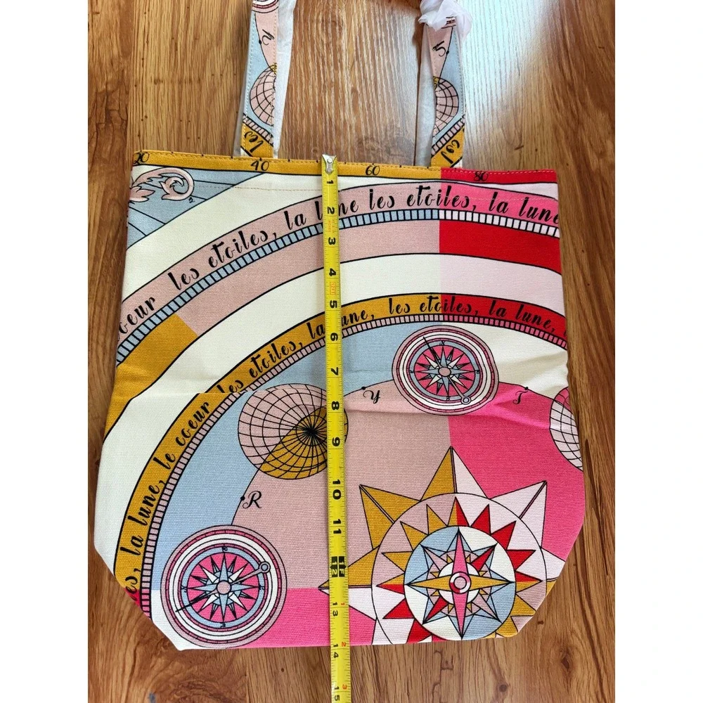 Tory Burch Celestial Canvas Tote Bag Moon Stars Pink Multicolor Large
